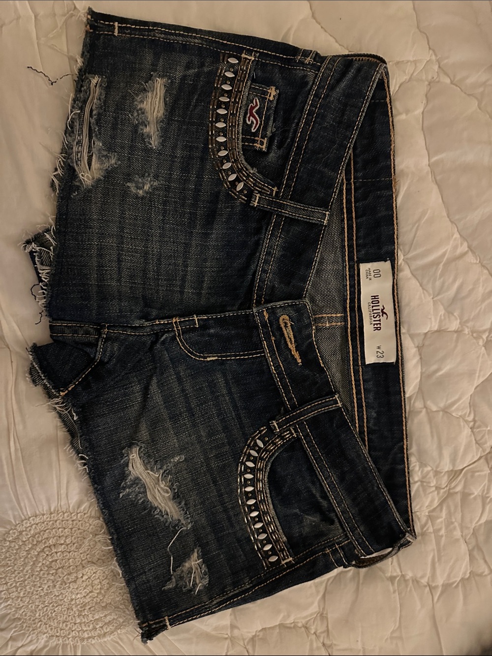 Hollister Y2K low rise Dark Blue  Denim Shorts w/ stud accents